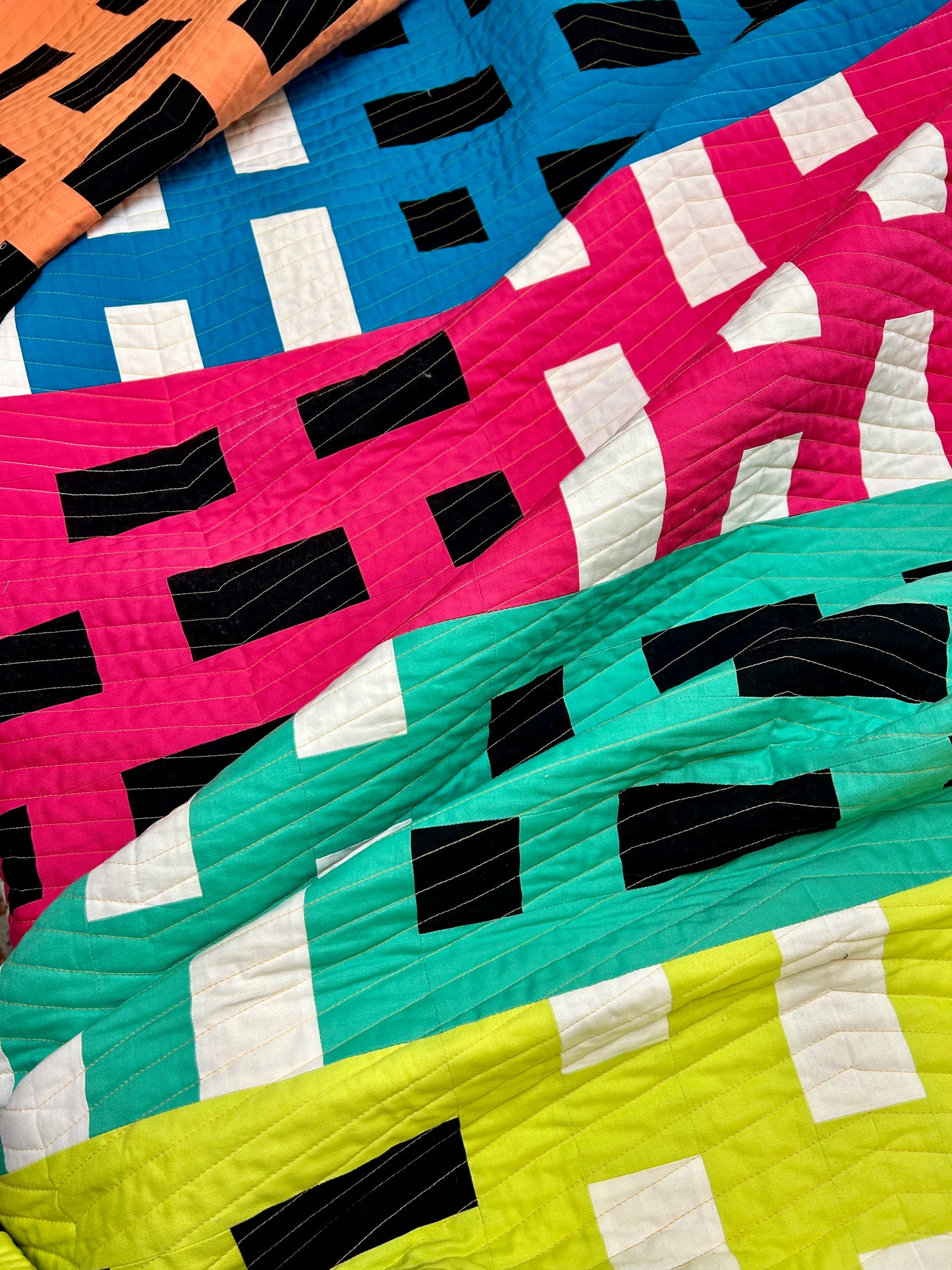 Gridline Quilt – Handmade Throw Size - Bright Solids