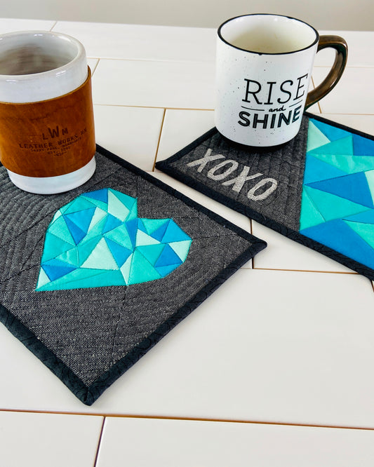 Heart Glass & XOXO Glass Mug Rug Bundle - PDF